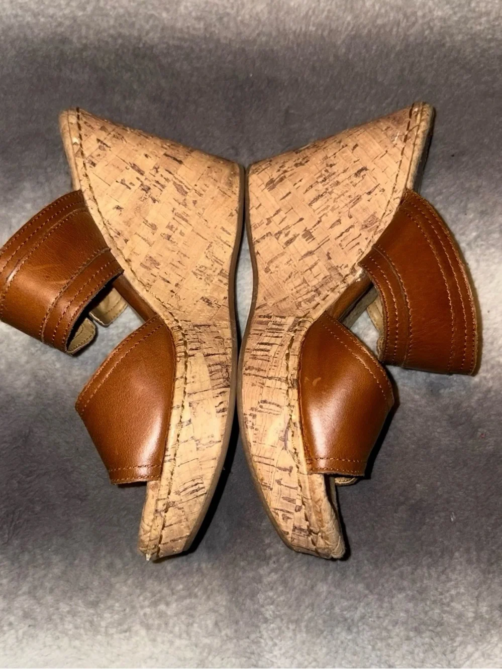 BOC Born Concept Pounce Leather Cork Wedge Slide Sandals Brown Comfort Size 8